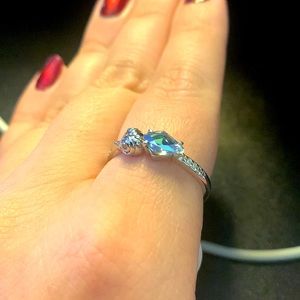 Blue Diamond-Shaped Silver Ring